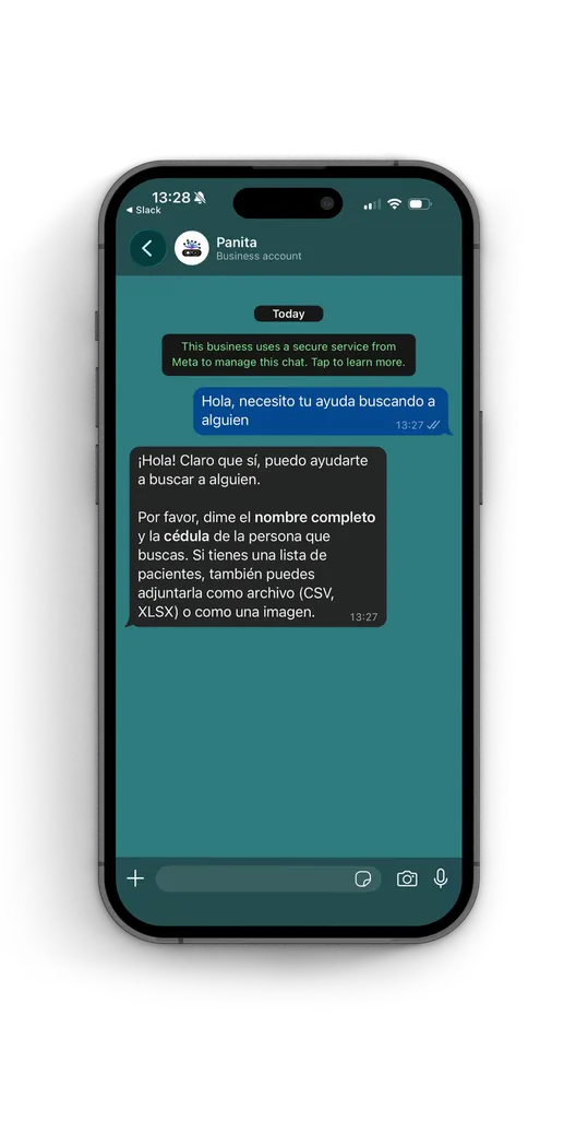 Conversación de WhatsApp con Panita, el asistente de Ridery